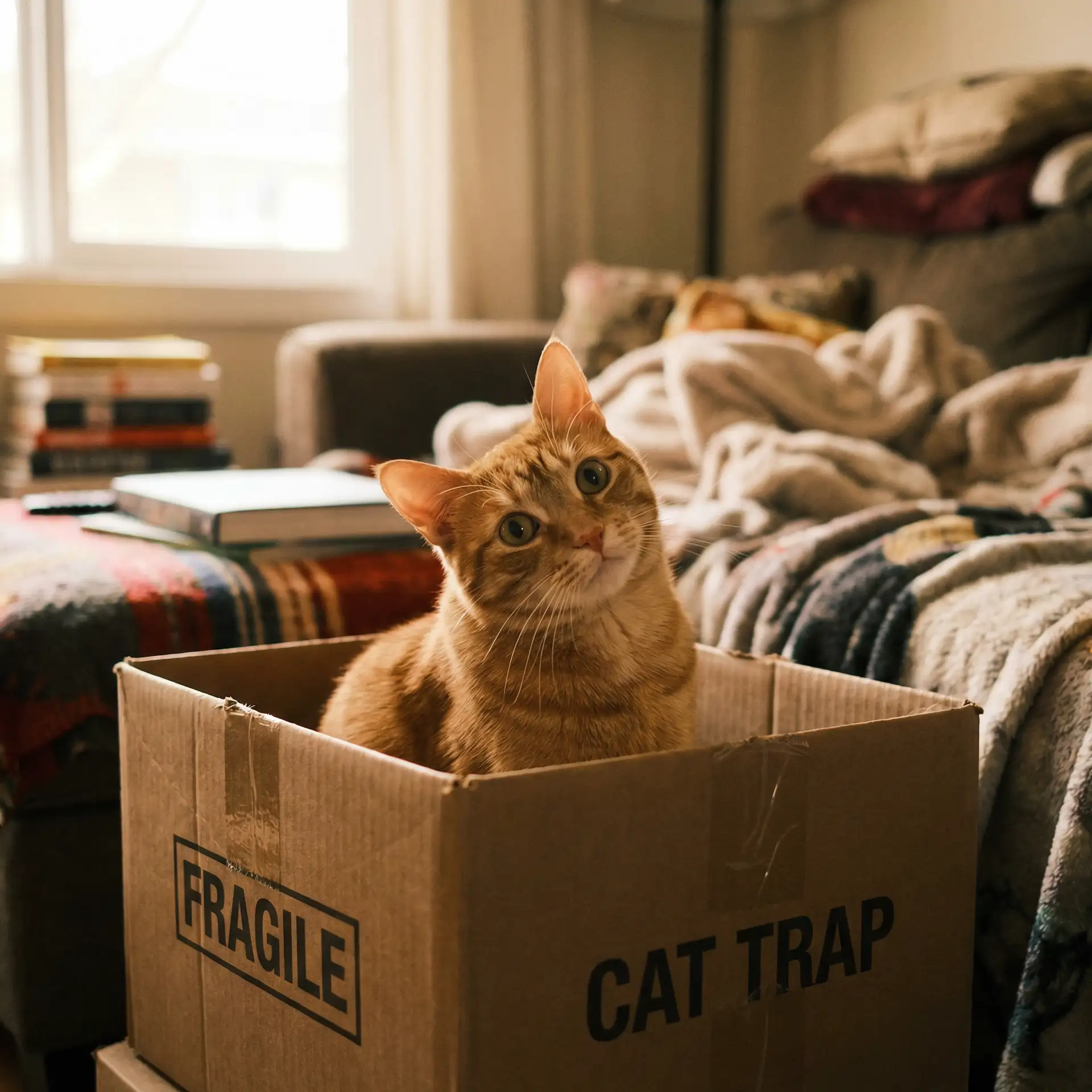 橘猫躲在纸箱里 - 樱理惠